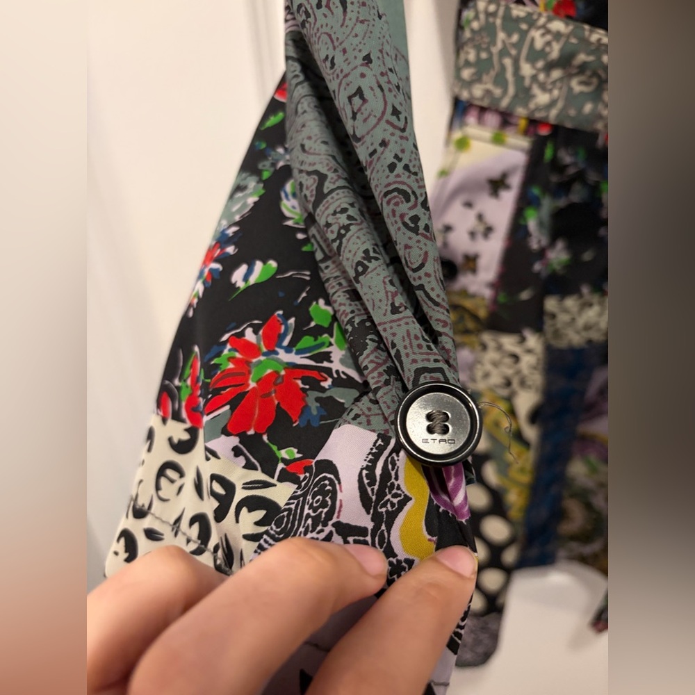 ETRO Milano Colorful Patchwork Belted Trench Coat - Picture 7 of 16